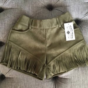 Crazy Train Olive Fringe Shorts